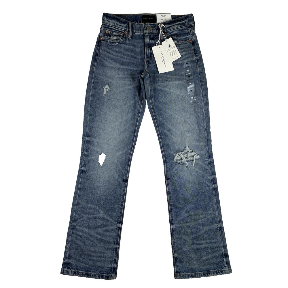 Lucky Brand Easy Rider Boot Jeans Womens 00/24 A NWT Mid Rise Stretch Distressed